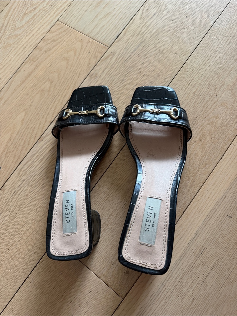 Steven New York Black Croc-Embossed Mules